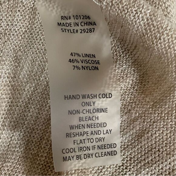 Linen Blend Tunic Top Women’s XL Tan V-Neck Long Sleeve Shark Bite 47% Linen. - Picture 7 of 11